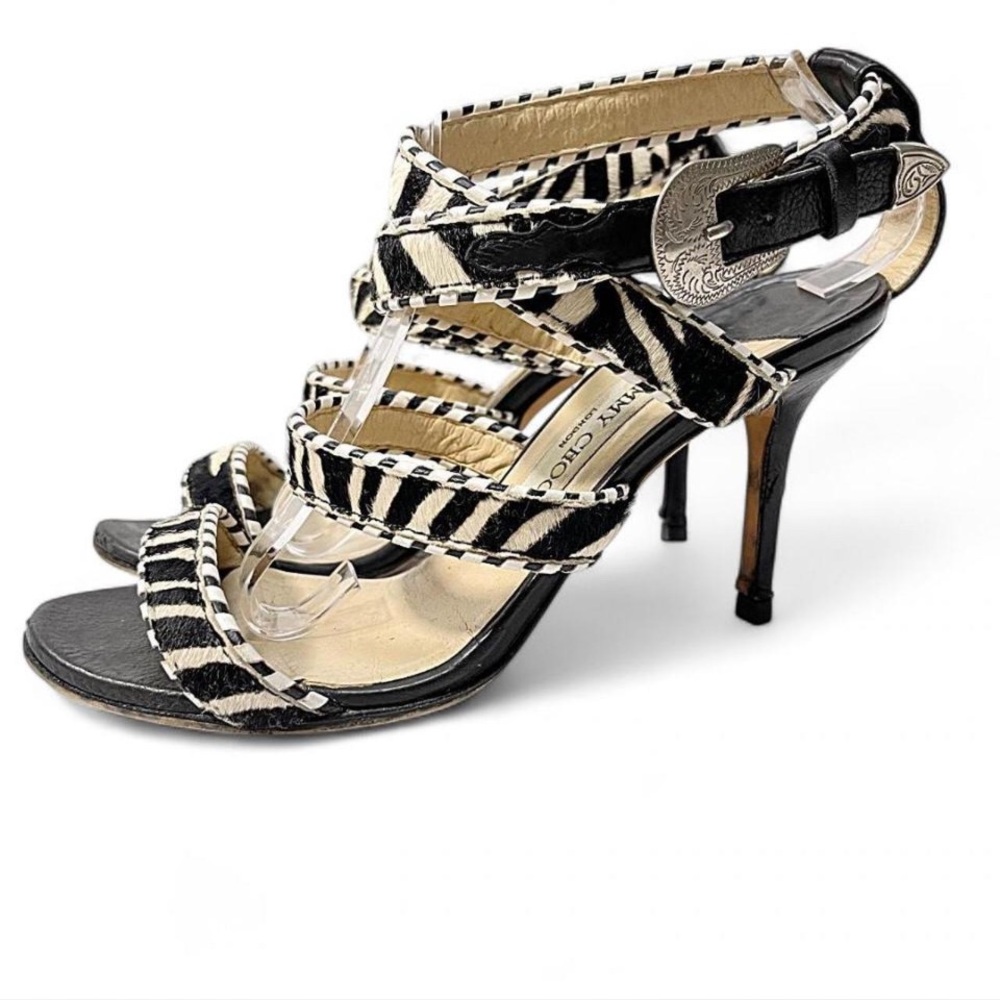 SOLD!! Jimmy Choo Maddox Black & White High Heels with Genuine Zebra Pony Hair